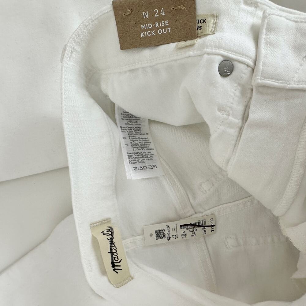 Madewell Kick Out Crop Jeans Pure White Stretch Mid Rise Flare NI961 US 24 NWT - Picture 12 of 14